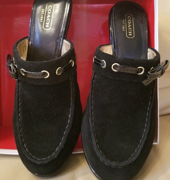 Coach | Shoes | Coach Genuine Suedepatent Black Mules 72 | Poshmark